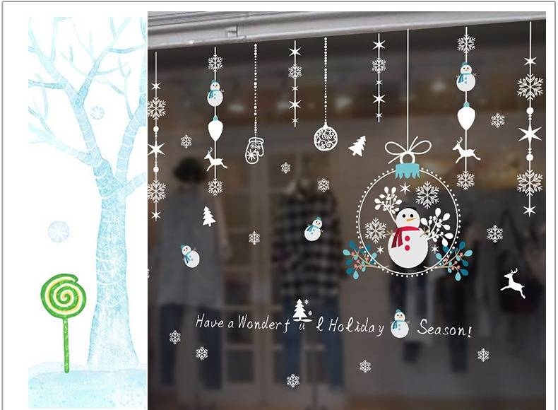XL868 Calcomanías navideñas de muñeco de nieve para pared - Pegatinas festivas de PVC para ventanas, puertas y decoración del hogar (60 x 90 cm, blanco)_voghion.com