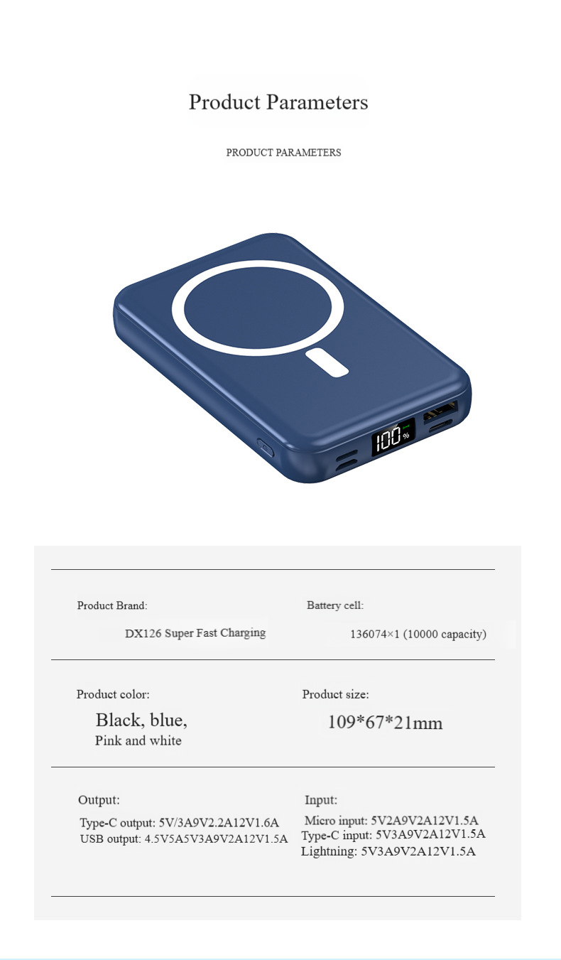 Batterie externe magnétique sans fil 10 000 mAh, mini-batterie portable à charge rapide_voghion.com