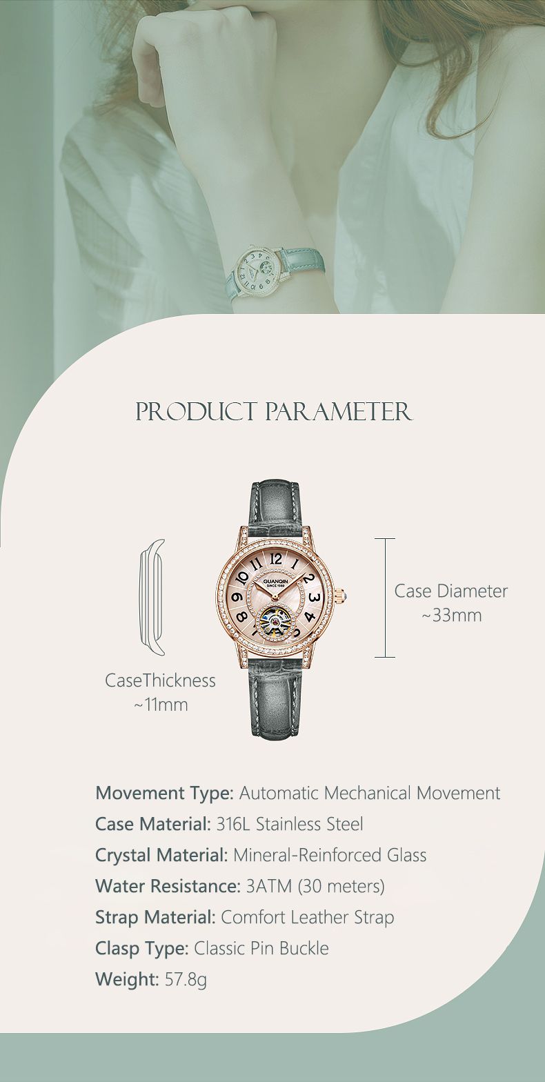 GUANQIN Watches For Women Luxury Mechanical Watch Skeleton Crystal Bezel Leather Strap Leisure 30M Waterproof Lady Wristwatches_voghion.com