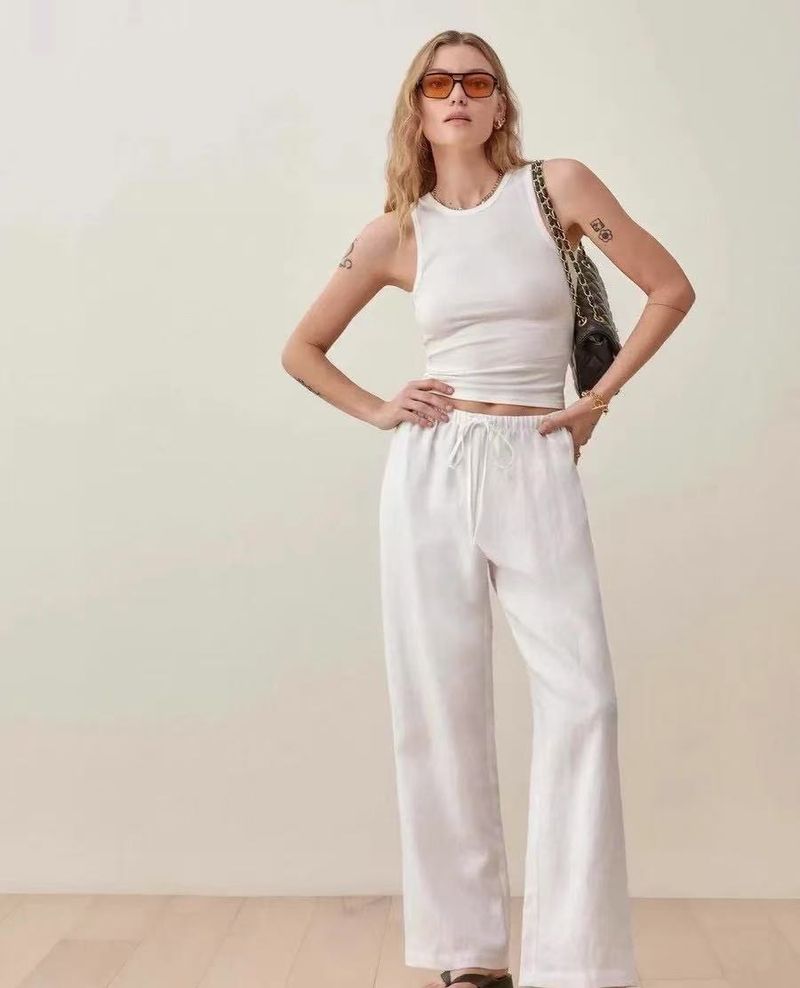 Breathable Linen High-Waisted Wide-Leg Pants For Women – Relaxed Fit Summer Trousers With Drawstring Waist_voghion.com