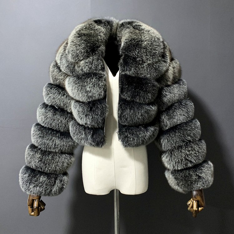 Casual White Black Fluffy Fall Winter Fox Fur Coat Women Short Jacket Long Sleeve Cropped Puffer Fur Jacket For Women Outwear_voghion.com
