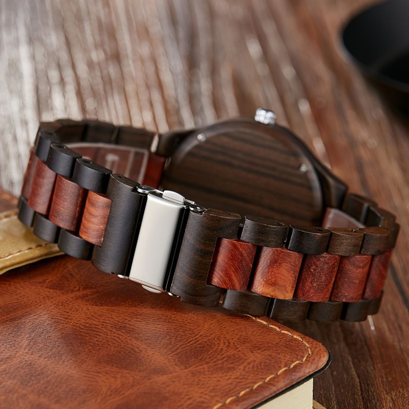Orologio da uomo al quarzo casual in legno con quadrante dritto e quattro colori, venature del legno_voghion.com
