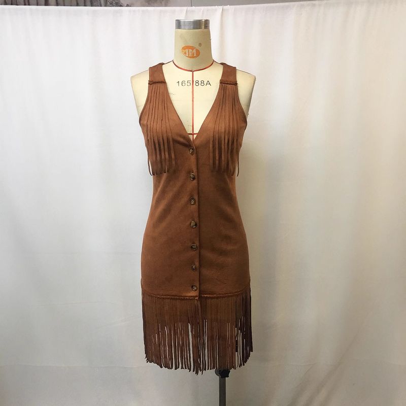 Nuovo abito aderente con frange e spalline a V profondo sexy da donna_voghion.com