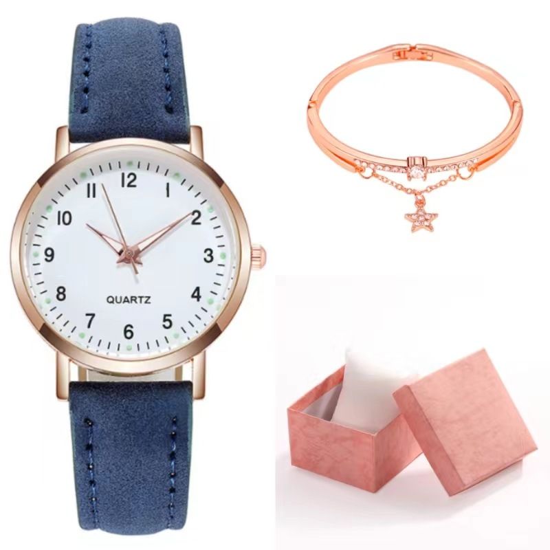 Zweiteilige einfache Damenuhr digitale Studentin leuchtende Uhr kleine frische gefrostete Leder lässige Damen Quarzuhr_voghion.com