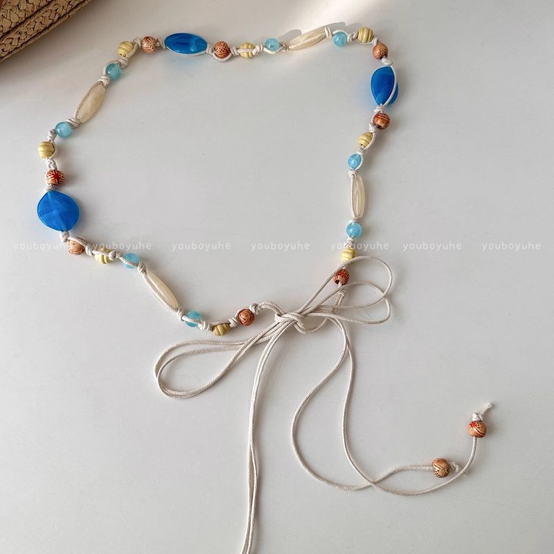Chaîne de taille en corde tressée de style ethnique avec perles en bois, accessoire de niche tendance et simple_voghion.com