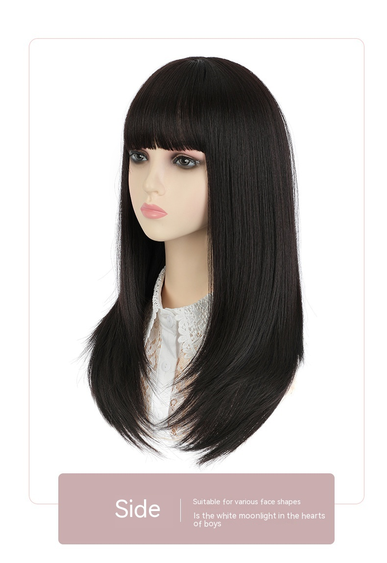 Wig Women's Long Straight Hair Brown Black Full Top Wig Winter New Fashion Level Full Head Set Long Hair_voghion.com