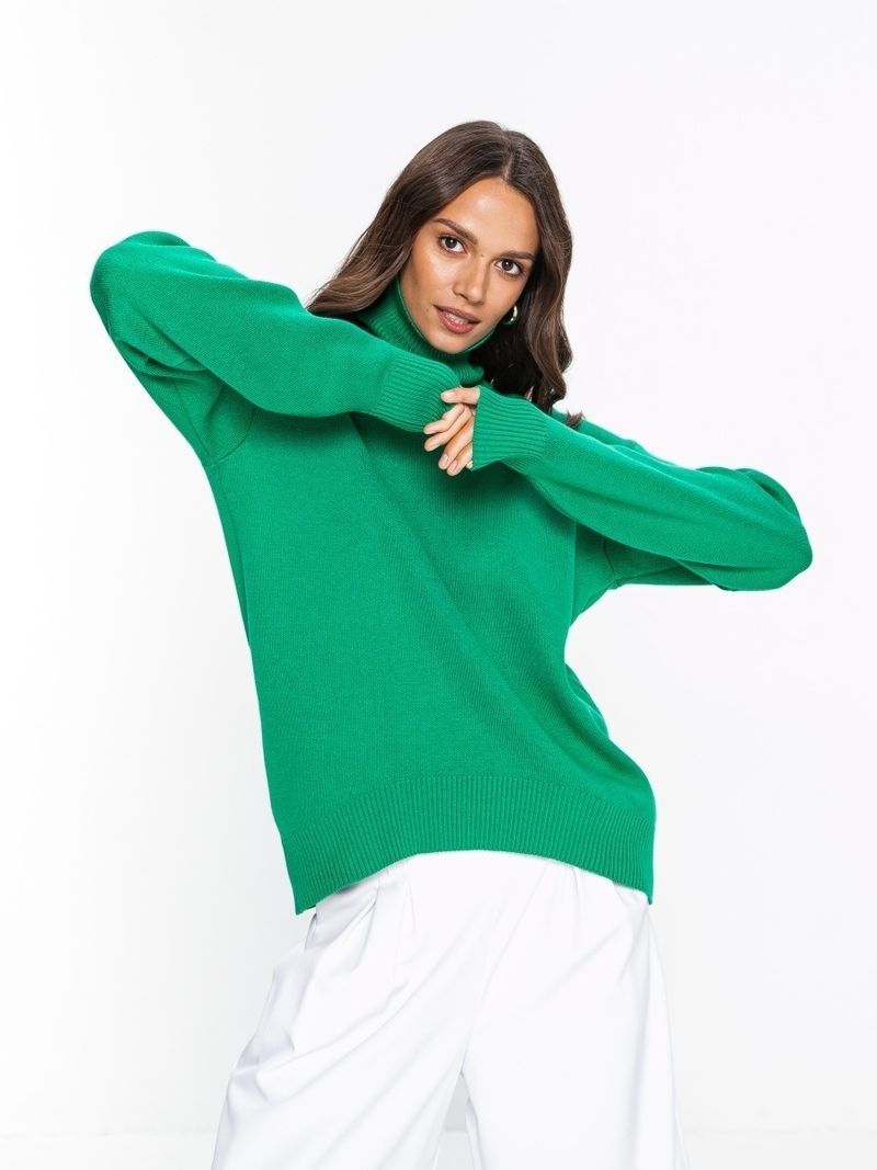 Women's Oversized High-Neck Sweater – Trendy Fall & Winter Pullover, Soft Viscose Blend, Drop Shoulder Sleeves, 8 Vibrant Colors For Casual_voghion.com