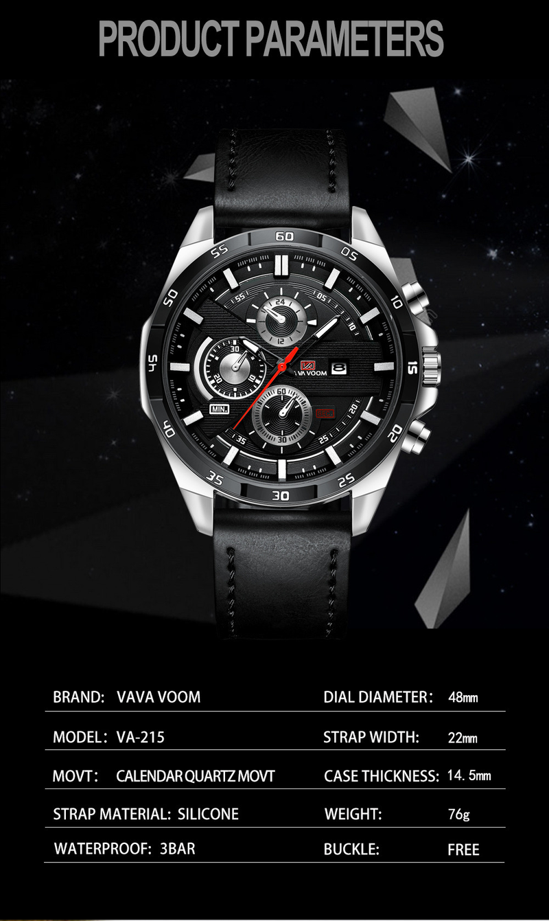 VA VA VOOM Trendy Men's Trendy Cool Calendar Men's Watch Tungsten Steel Watch Non Mechanical Quartz Steel Belt Men's Watch_voghion.com