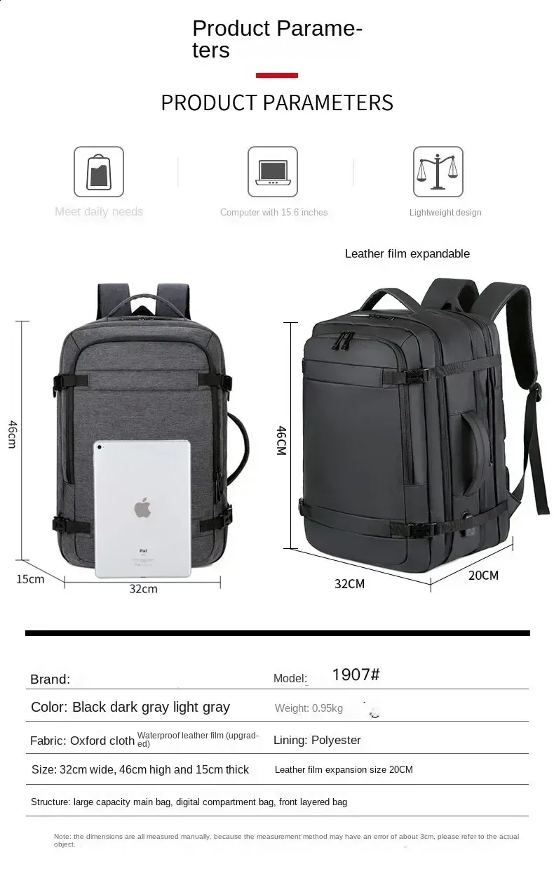 40L Expandable USB Travel Backpack Flight Approved Carry On Airplane Waterproof And Durable 17 Inch Mens 250408l_voghion.com