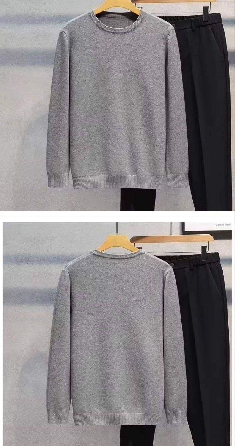 Herrenbekleidung Herbst und Winter einfarbig schlank Rundhalspullover vielseitig gestrickter Pullover_voghion.com
