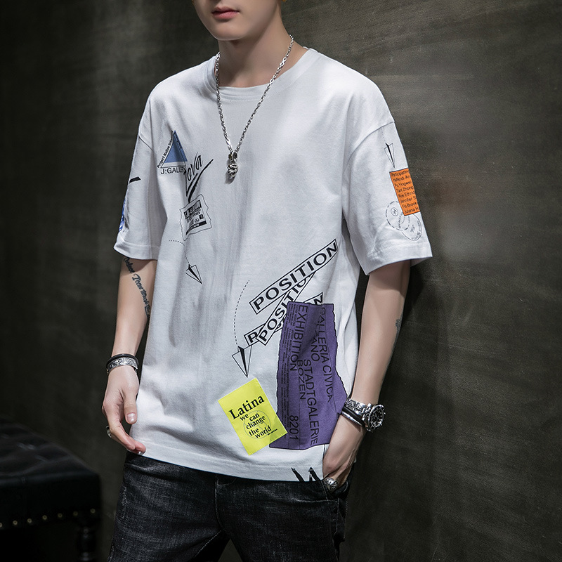 Leisure men's short sleeved summer new product t-shirt men's round neck loose printed pure cotton bottom shirt T-shirt men's fashion_voghion.com