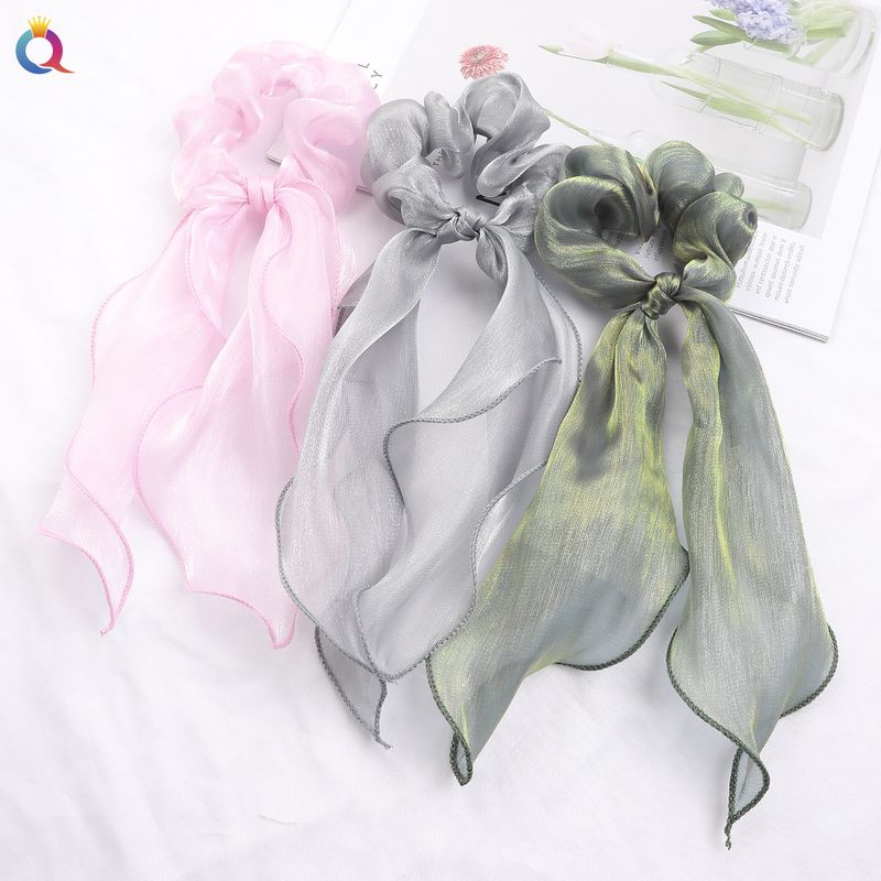 Elástico de cabelo com fita de cetim - Acessórios de cabelo com laço elegante para mulheres (cor sólida, ajustável, antiderrapante)_voghion.com