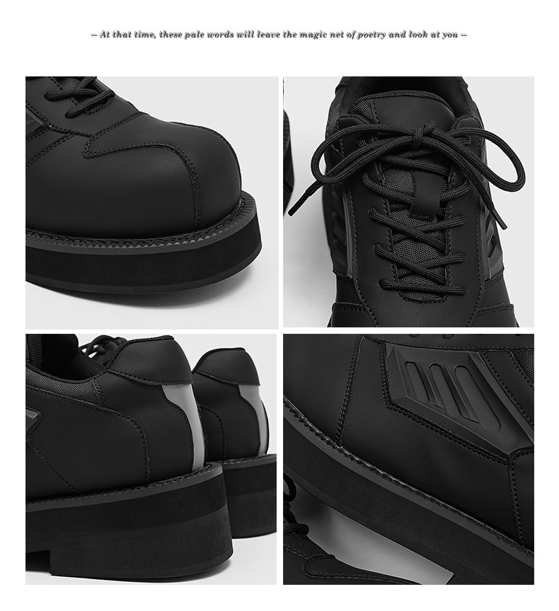 2024 Frühling mattschwarze Sohle aus Leder mit großem Kopf für Herren, kleiner und lässiger britischer Stil, Trend zu gehobenen Derby-Schuhen_voghion.com