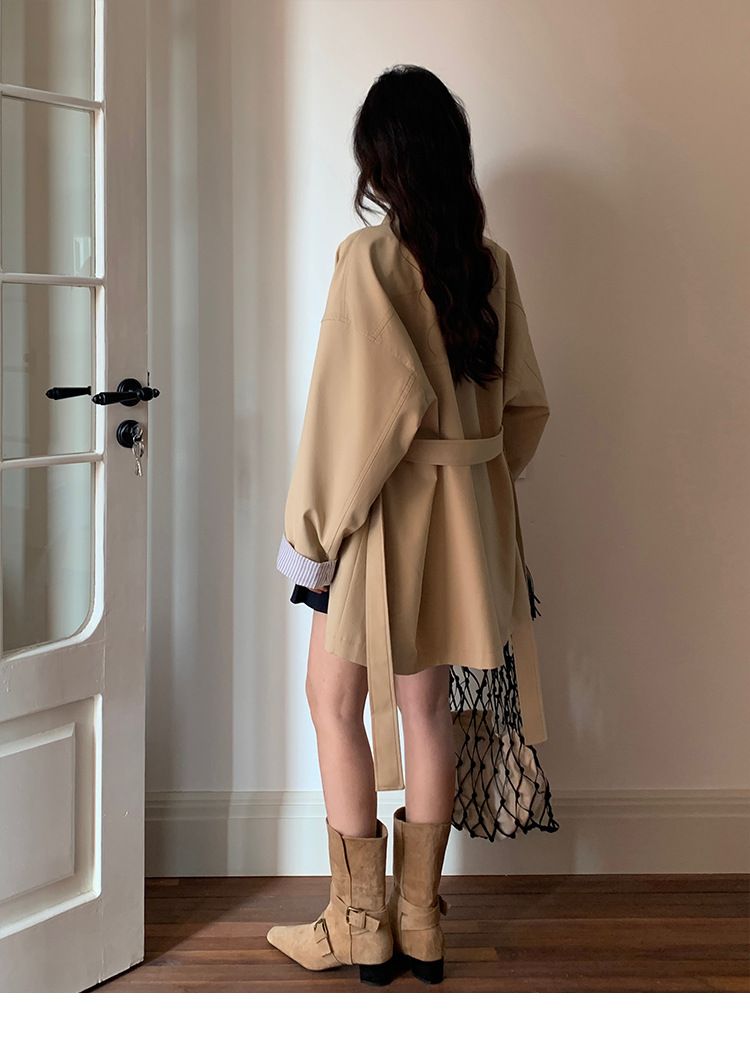 MOXI Thirteen Lines Abbigliamento Donna Autunno 2025 Nuovo Casual Lungo Trench Petite con Collo Mezzo Alto per Donna_voghion.com