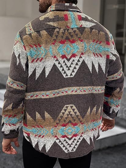 Herrenbekleidung Herren Casual bedruckte Baumwollknopf-Baumwolljacke Langarmmantel Revers Western Jacquardjacke Mantel_voghion.com