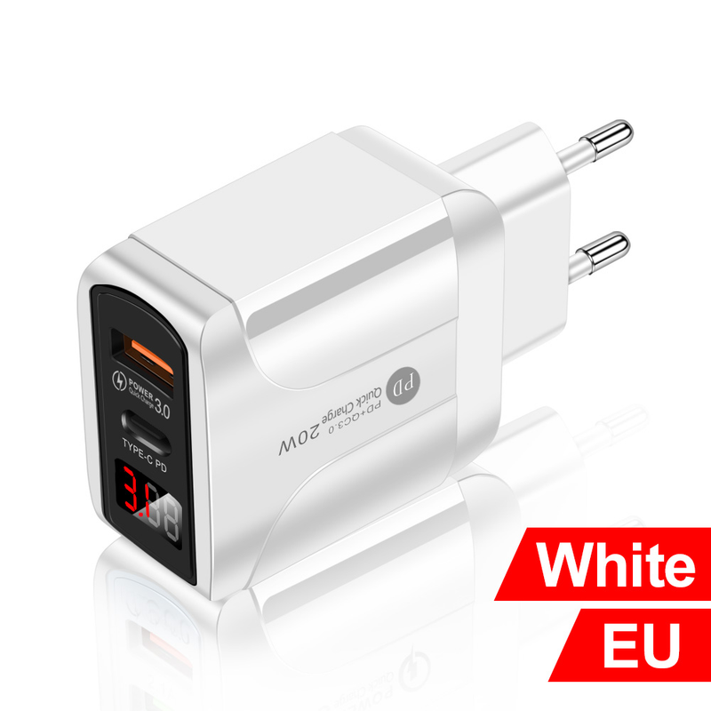 Adaptador de corriente de carga rápida PD Fast 20W QC3.0 USB tipo C para iPhone 12 11 8 Plus Samsung Xiaomi Huawei Mobile harging_voghion.com