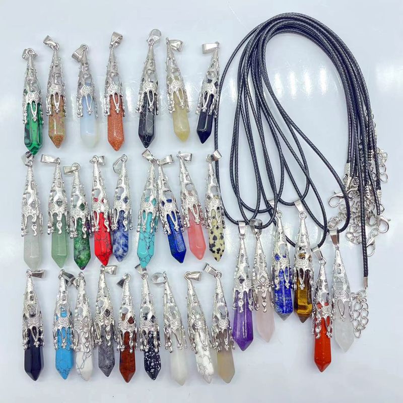 Colliers rétro bijoux cristal naturel gemme alliage pendule hexagonal Morning Glory pendentif simple pendentif collier_voghion.com