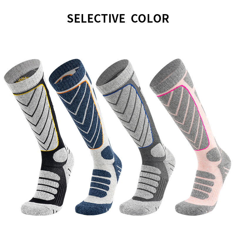 Profesjonalne skarpetki narciarskie dla dorosłych, mężczyzn i kobiet, grube, bawełniane, długie, pochłaniające pot, ciepłe na zimę._voghion.com