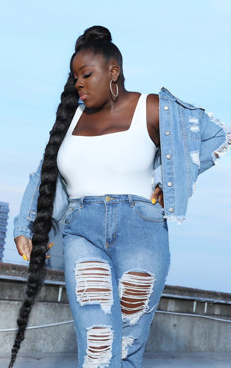 Women's Distressed Denim Jacket – Oversized Washed Coat With Button Front (S-XXXL, Light/White Wash, Urban Streetwear)_voghion.com