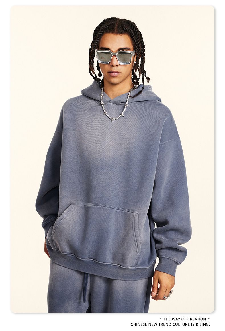 Streetwear Men's Vintage Hoodie & Jogger Set – Distressed Spray-Dye Fleece Loungewear, Oversized Fit, High Street Fashion_voghion.com