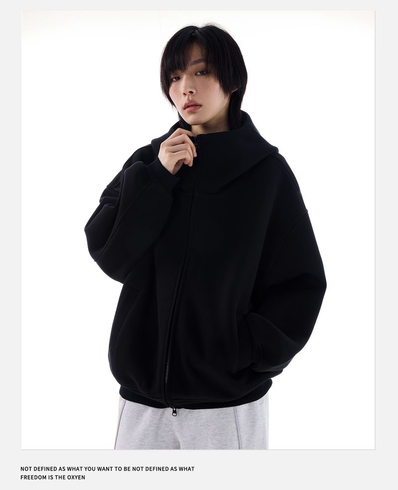 Loose Culture Oversized Air Layer Gray Hoodie Autumn Winter Unisex Style Jacket For Women_voghion.com