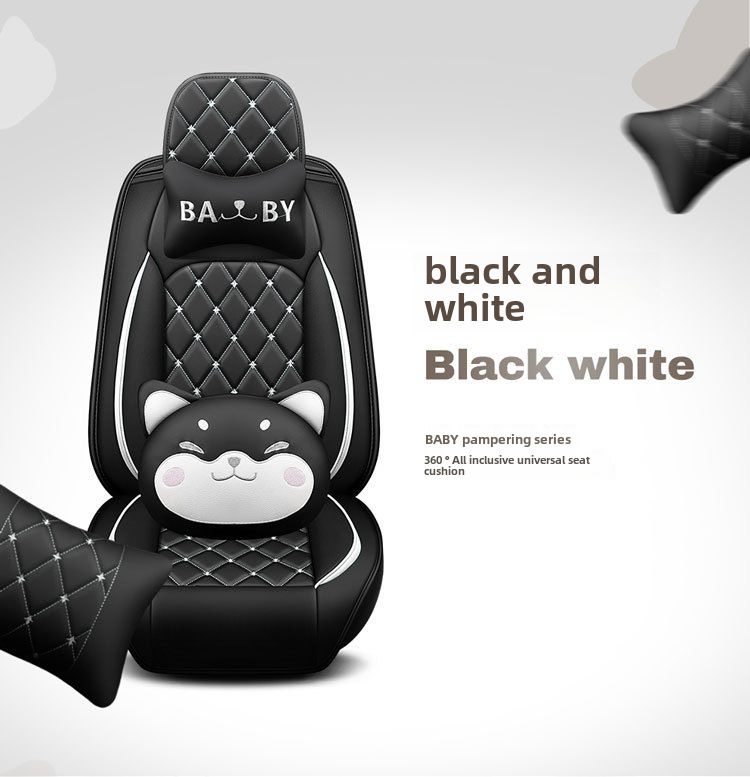 Nueva funda para asiento de coche con diseño de dibujos animados de cabeza de perro universal para las cuatro estaciones con cojín de cuero con diamantes y todo incluido de Crown_voghion.com