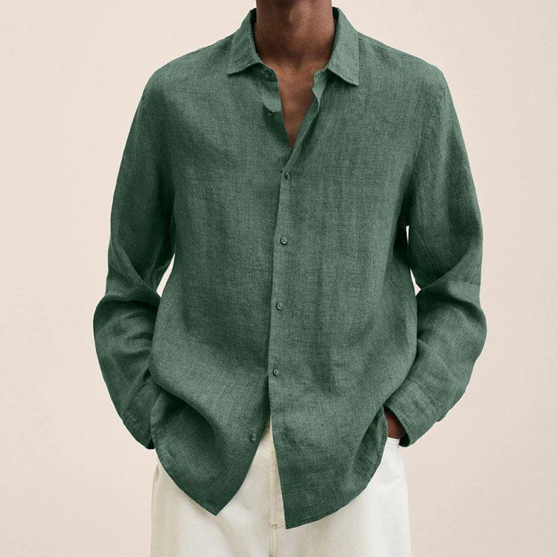 Herren-Cardigan-Hemd mit langen Ärmeln und Revers und losen Knöpfen für vier Jahreszeiten_voghion.com