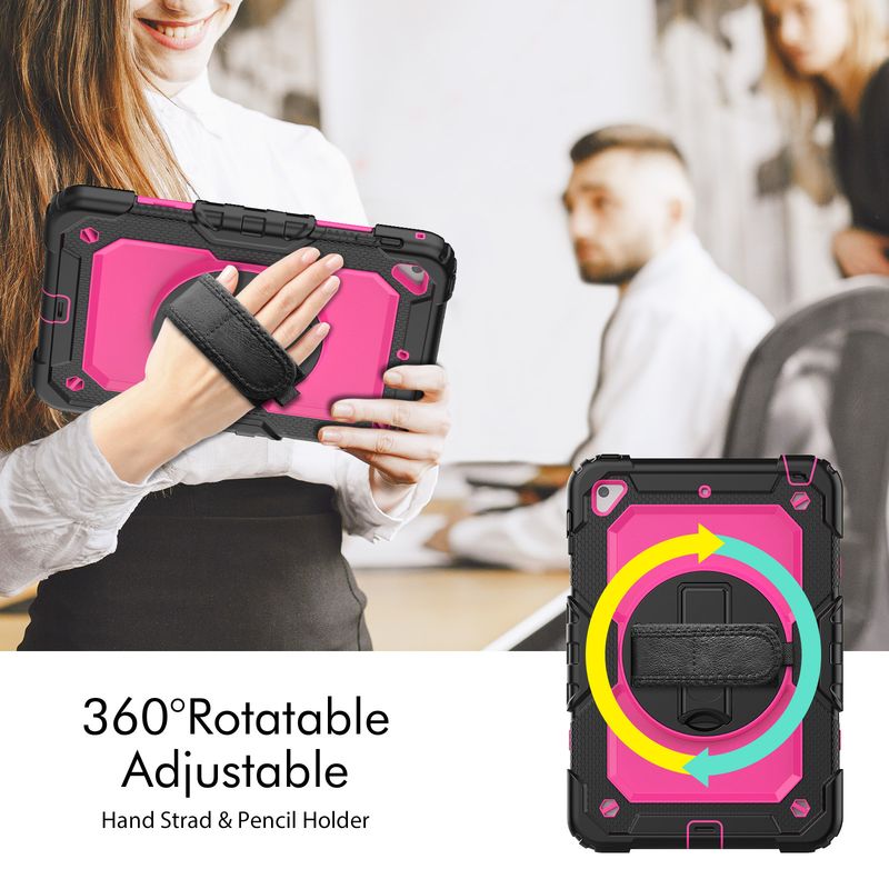 Gëeegent fir iPad Griffin B Modell mat Riemen, Stiftschacht, 360° rotéierender Halterung, all-inclusive PC Tablet Schutzhülle_voghion.com