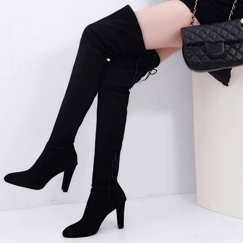 Fashion Over The Knee Women Boots Stretch Fabrics High Heel Slip On Shoes Pointed Toe Woman Long Boots Size Plus Size S015_voghion.com