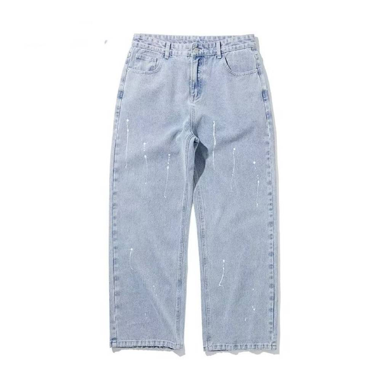 Men's Clothing retro black jeans men's trendy brand ink splashed loose wide leg trousers high street vibe straight pants for boys_voghion.com