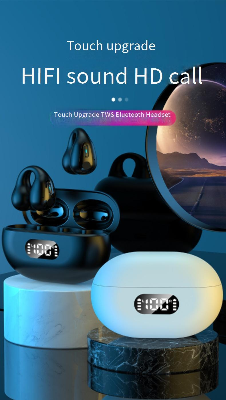 Bluetooth Headphone Q80 Clip On Bone Conduction Bluetooth Headset Without Earmuffs, Long Battery Life, Digital Display, Air Conduction Headset_voghion.com