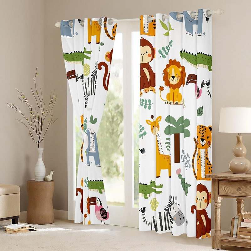 Cute Zoo Animals Darkening Cartoon Animal Curtains For Bedroom Living Room Wildlife Blackout Curtains Women Men Hipster Style Window Treatments_voghion.com
