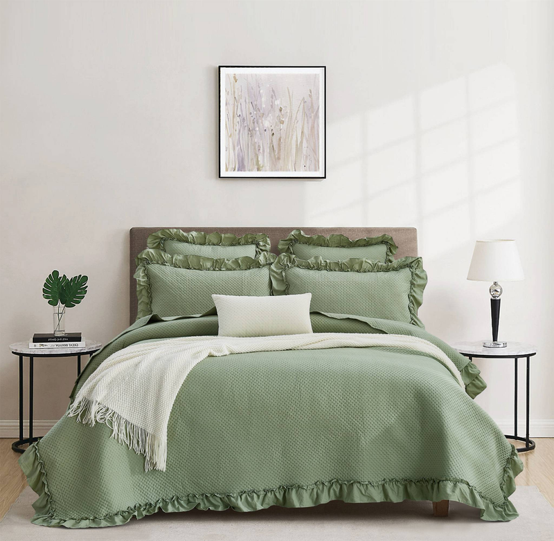 CG33 Washed Cotton Ruffled Bed Cover Set, Suitable For Bedrooms And Living Rooms (1* Bedspread +2* Pillowcase, No Duvet Core Or Pillow Core)_voghion.com