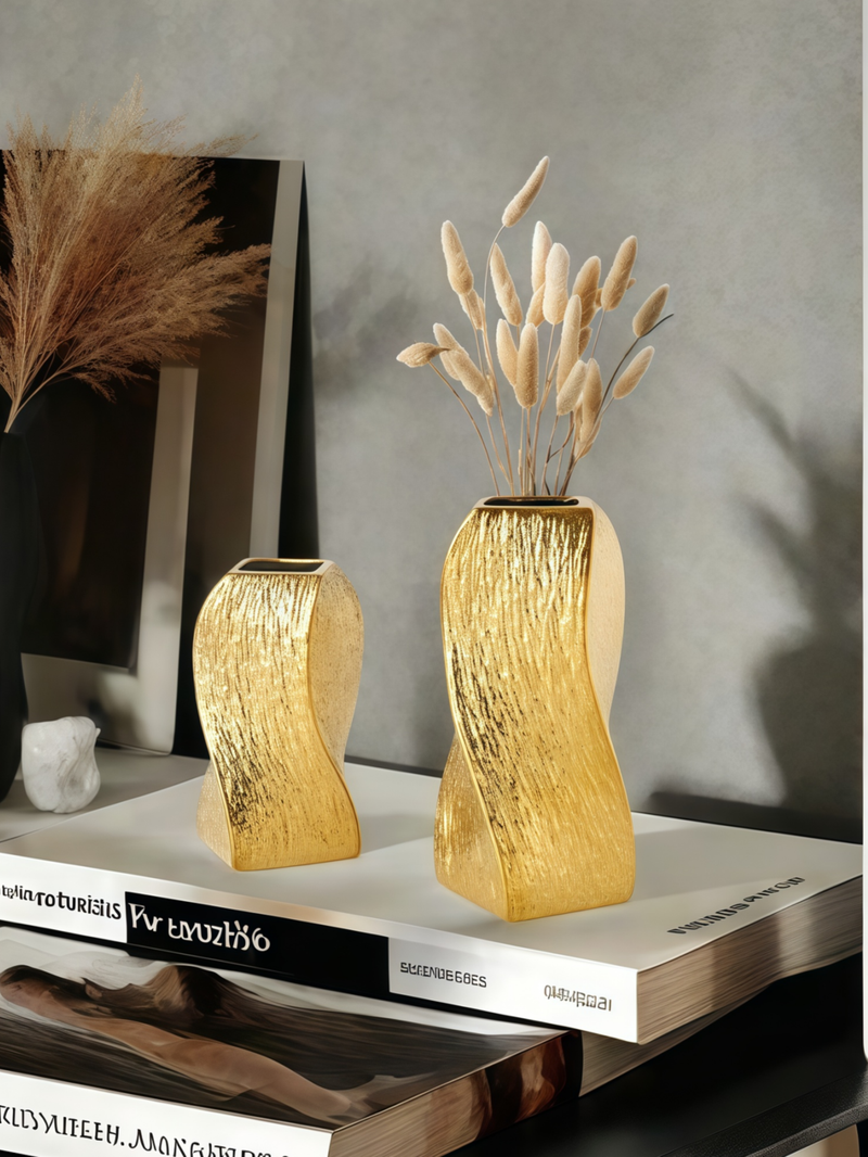 Vase torsadé en céramique plaquée argent – Décoration polyvalente pour balcon, chambre ou bureau
ACZT_voghion.com