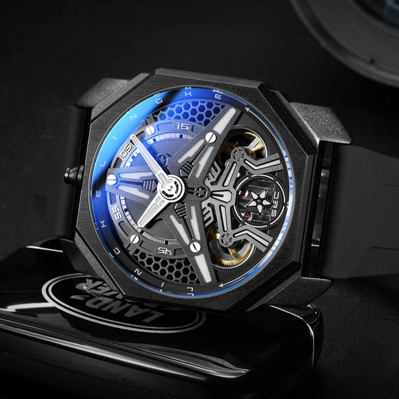 Herren-Skelettuhr mit leuchtenden Zeigern, wasserdicht bis 30 m, Quarzwerk, tonnenförmigem Gehäuse, Silikonarmband – stilvoll und langlebig für die Freizeit_voghion.com