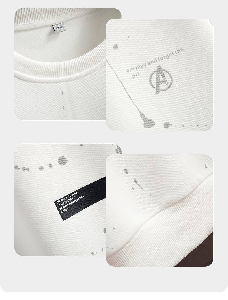 Lässiger Pullover für Herren, Langarm, Rundhalsausschnitt, Grafikdruck, lockere Passform, Urban Streetwear (Grau/Schwarz/Weiß/Beige)_voghion.com