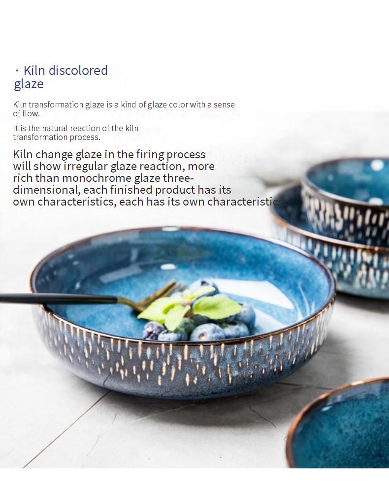 Handcrafted Ceramic Dinnerware Set - Vintage Blue Glaze Rustic Bowls & Plates For Soup, Rice & Salad - Microwave Safe Stoneware For Home Dining_voghion.com