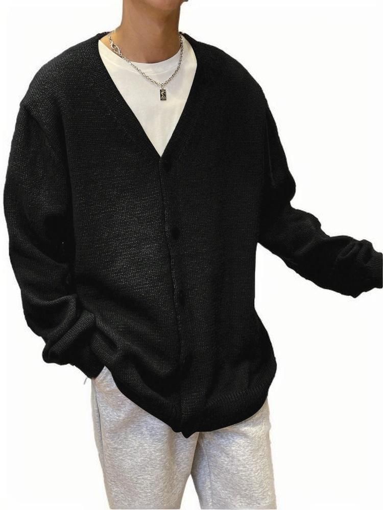 Herren-Cardigan mit V-Ausschnitt – Übergroßer Strickpullover mit offener Vorderseite, leichte Polyestermischung für lässiges Lagenlook (S-XXL, Unisex-Loungewear)_voghion.com