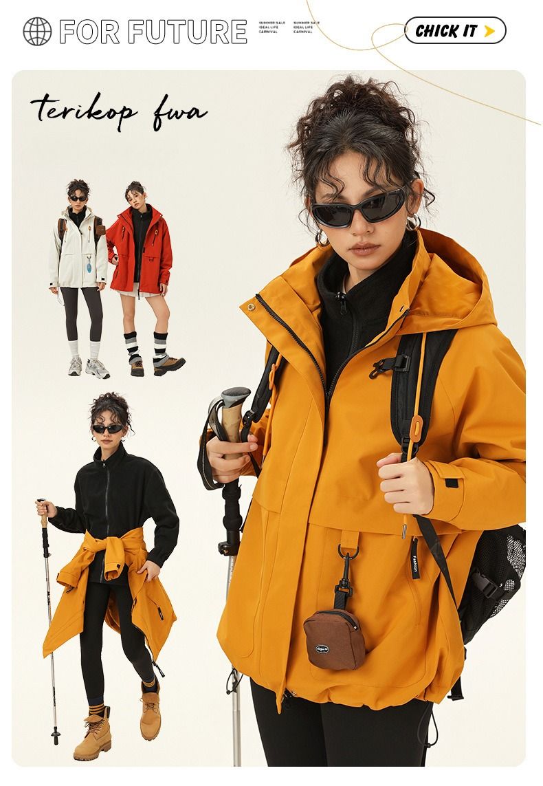 Giacca da trekking 3 in 1 – Giacca a vento impermeabile con fodera in pile (S-XL, Nero/Girasole/Blu chiaro di luna/Vermiglio)_voghion.com