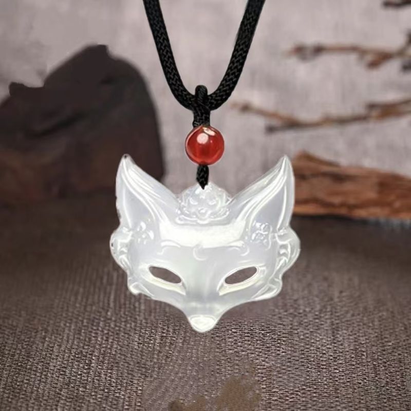 Ciondolo con maschera di volpe in agata bianca, collana con volpe in diaspro: un regalo unico per la tua ragazza durante il festival Qixi_voghion.com