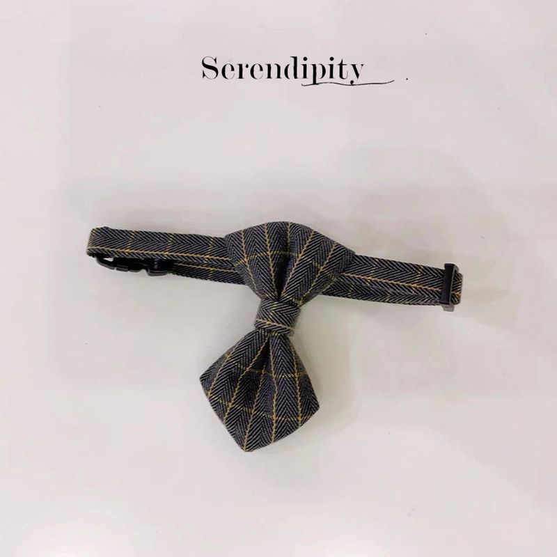 Pet British Style Plaid Bow Tie Adjustable Cat Dog Collar Neckband_voghion.com