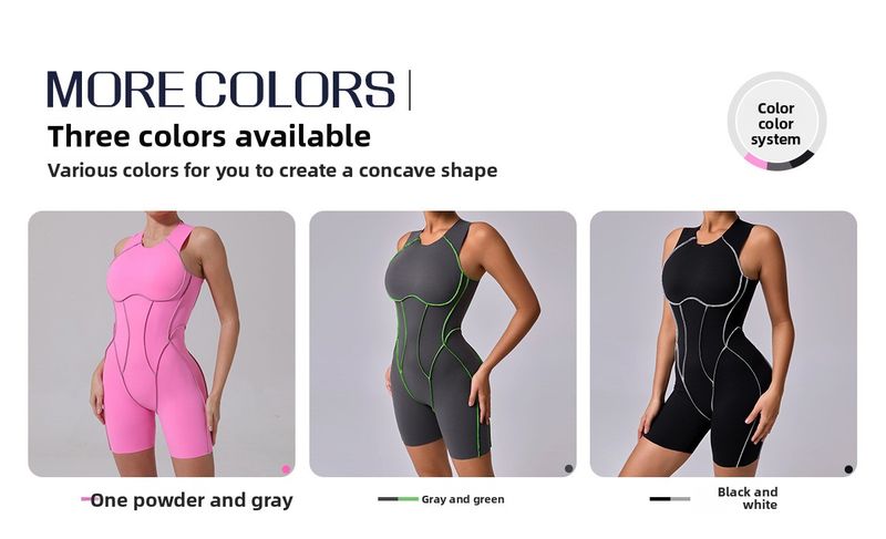 Tuta da yoga elastica monopezzo con schiena bella, aderente, con cuciture color sabbia autunnali e blocchi di colore 11501_voghion.com