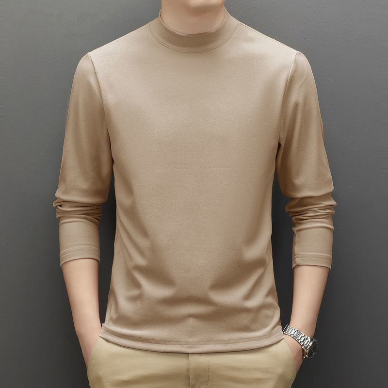 Herrenbekleidung, doppellagiges Fleece-Thermoshirt mit hohem Kragen und langen Ärmeln – warmes Winter-Basisschicht-T-Shirt für Männer (Dunkelgrau, Kaffeebraun, Schwarz, Grün)_voghion.com