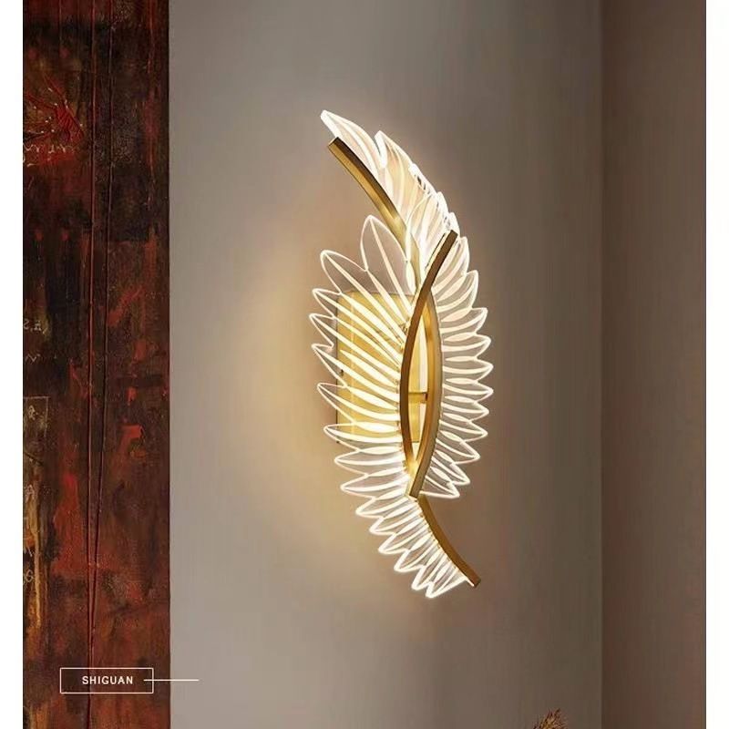 Coconut Leaf Nordic Creative Lyx Vardagsrum LED-ljus TV Bakgrund Vägg Hotell Mässhall Sovrum Sänghuvud_voghion.com