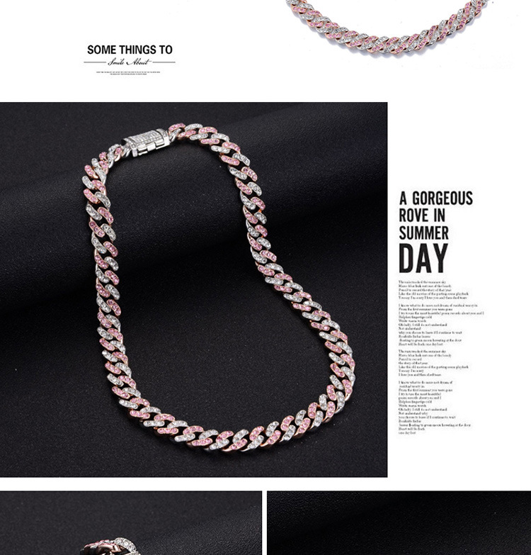Men And Women's Jewelry Hip Hop Cuban Link Chain Necklace & Bracelet Set With Dual-Tone Crystals, Geometric Design, Adjustable Sizes_voghion.com