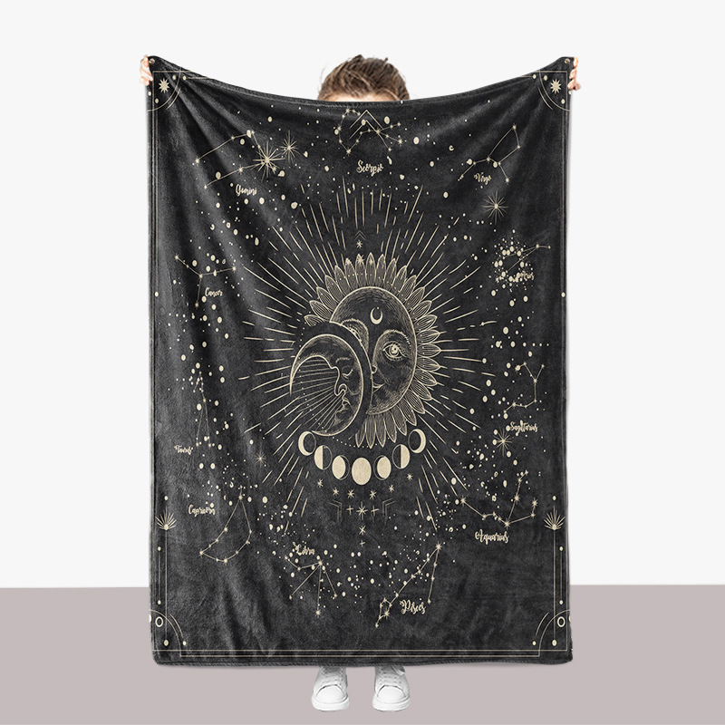 Coperta ispessita per divano in flanella stampata in 3D della serie Universe Moon Sun_voghion.com