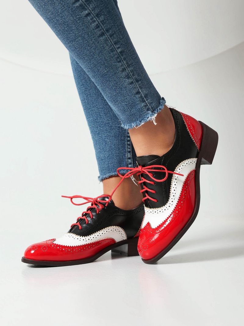 Plus-size lente enkel schoenen vintage Britse kleur contrast Braddock diepe veterschoenen damesschoenen_voghion.com