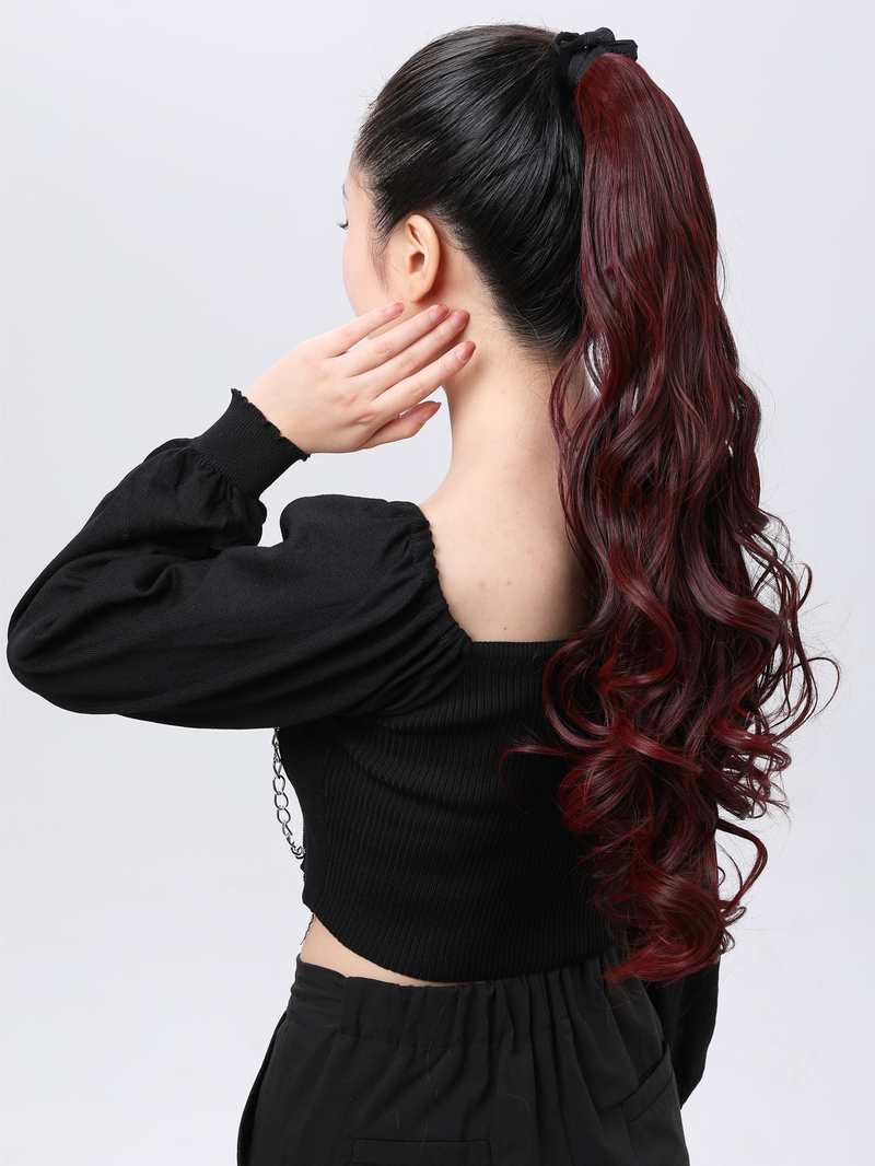 Estensioni dei capelli ricci avvolgenti coda di cavallo marrone scuro Parrucchino lungo 24 pollici per regalo per donne e ragazze_voghion.com