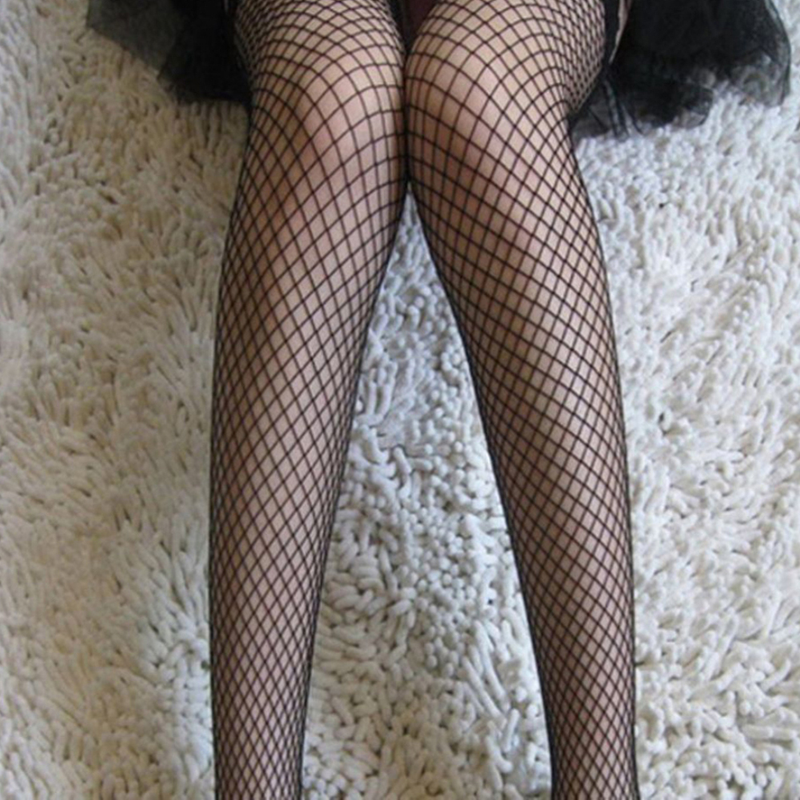 Weizhifu Sexy Women Long Socks Fishnet Mesh Solid Color Lace Top Thigh High Stockings_voghion.com