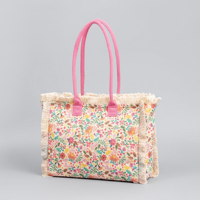 Sac fourre-tout à pompons à quatre côtés pour femme, sac à main imprimé, sac à bandoulière, sac en toile pour les vacances à la plage_voghion.com